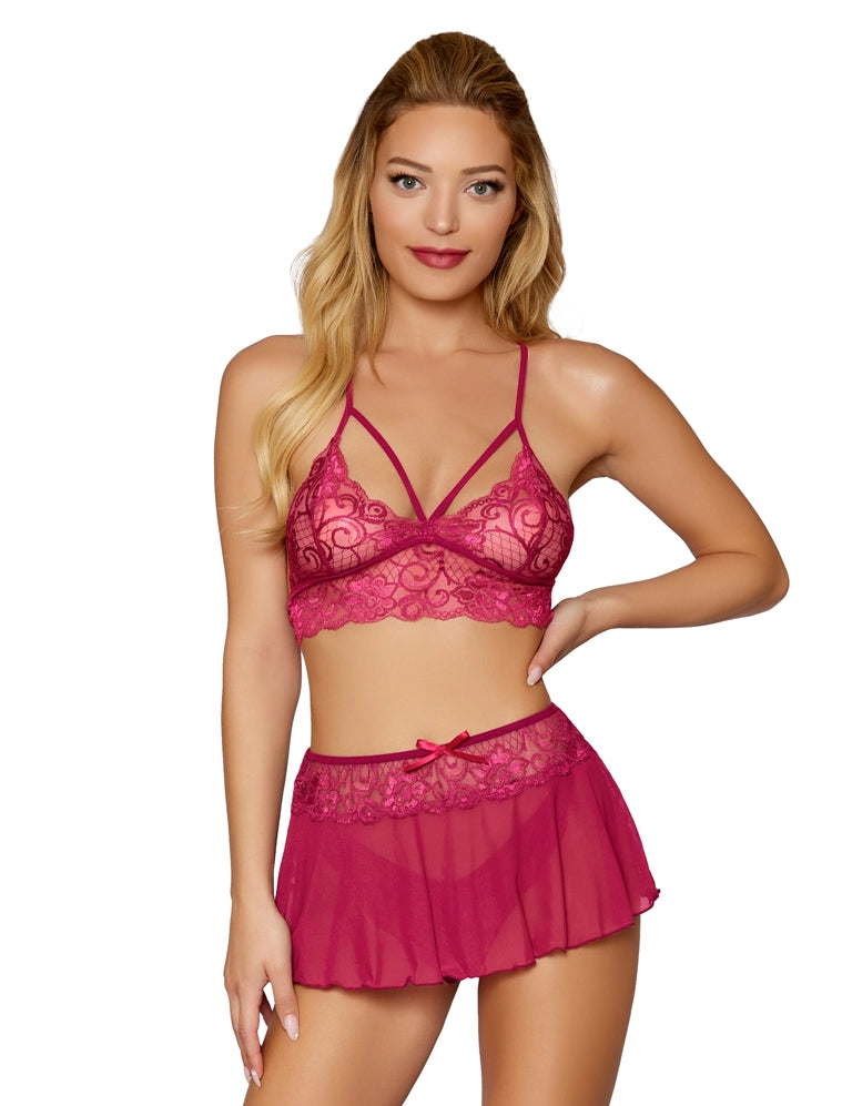 Lace Bralette with Matching Mini Skirt