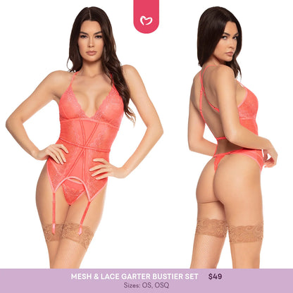 Mesh & Lace Garter Bustier Set